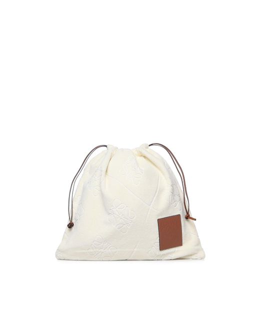 Loewe White Drawstring Pouch In Cotton Towelling