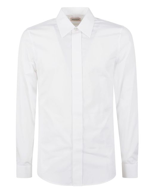 Alexander McQueen White Round Hem Plain Slim Shirt for men