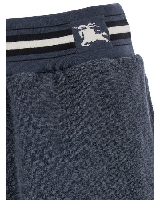 Burberry Blue Towelling Bermuda Pants With Bicolor Elastic Waist With Ekd Patch And Ekd Print On The Rear for men