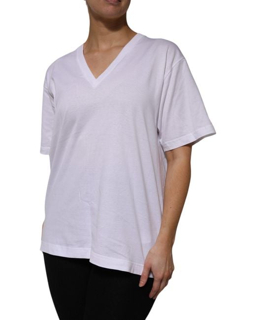 Dolce & Gabbana Purple Cotton Short Sleeves V-Neck T-Shirt