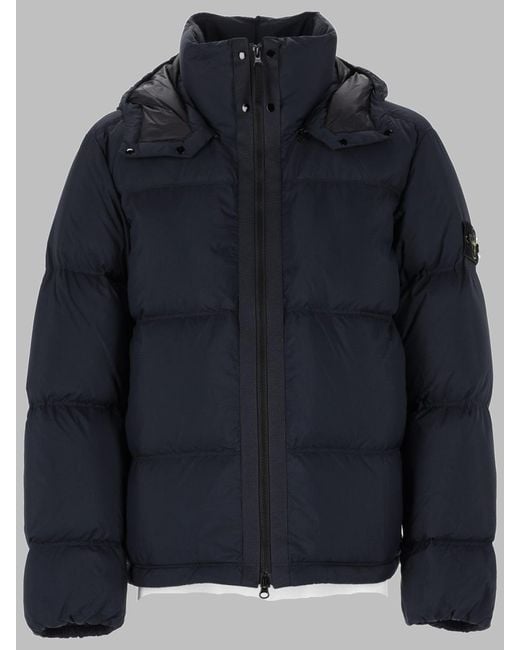 Stone Island Blue Puffer Jacket Ripstop Removable Hood Polyamide Trench & Raincoats for men