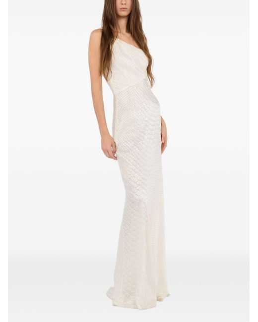 Roberto Cavalli White Extra Long One-Shoulder Dress
