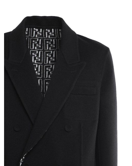 Fendi Black Reversible Monogram Double-Breasted Coat for men