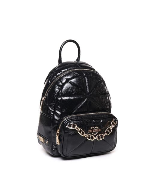 Love Moschino Black Quilted Rounded Geometric Backpack