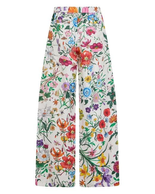 Gucci White Palazzo Silk Trousers-Multicolour Wide-Leg