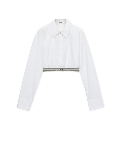 Loewe White Cropped Branded-hem Cotton Shirt