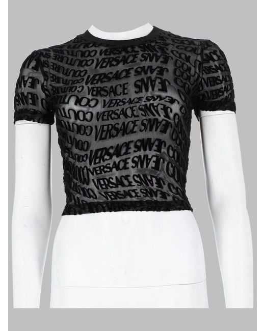 Versace Jeans Couture Black Cropped Logo Print T-Shirt Polyester T-Shirts