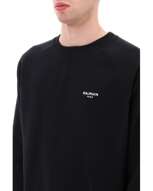 Balmain Black Crew-neck Sweatshirt With Flocked Logo for men