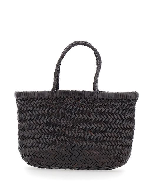Dragon Diffusion Black Handbag Flat Gora Mini With Two Top Handles And Ecoleather Woven Design Calf Hand Bags