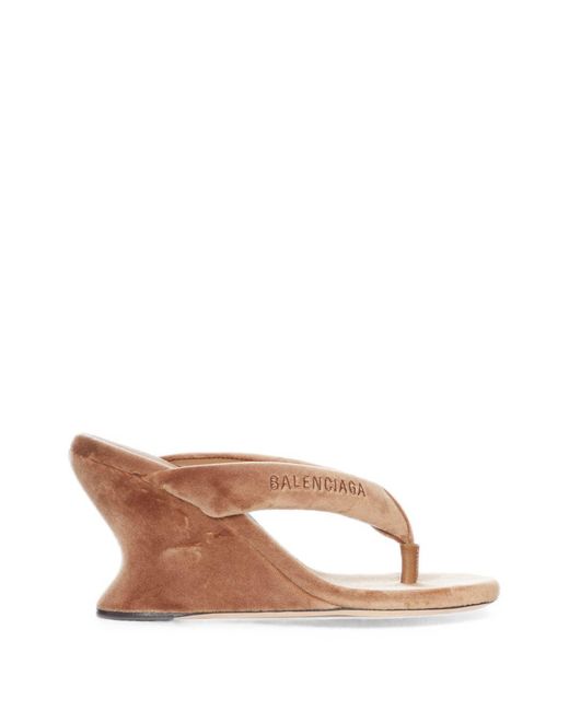 Balenciaga Brown Velvet Thong Wedge Sandal