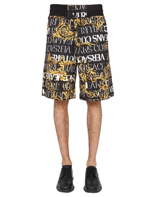 Versace Black Bermuda Shorts With Garland Print for men