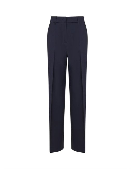 Weekend by Maxmara Blue Stretch Wool Canvas Palazzo Trousers Virgin