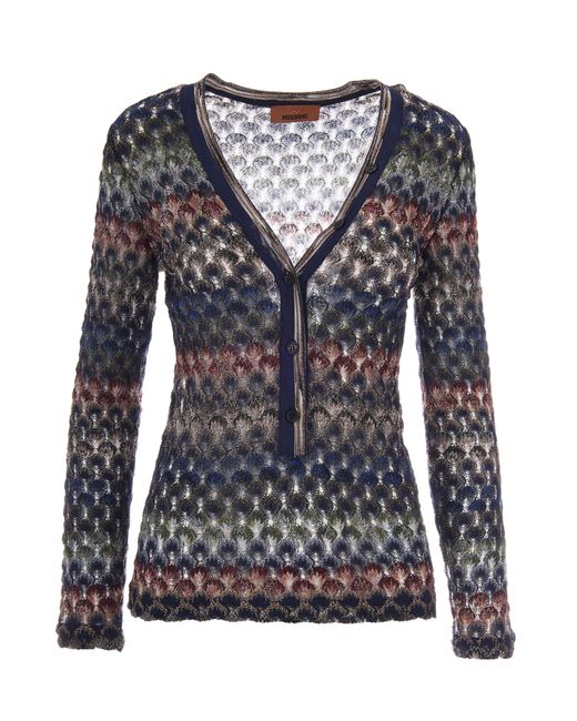 Missoni Blue V-Neck Button-Front Knit Cardigan