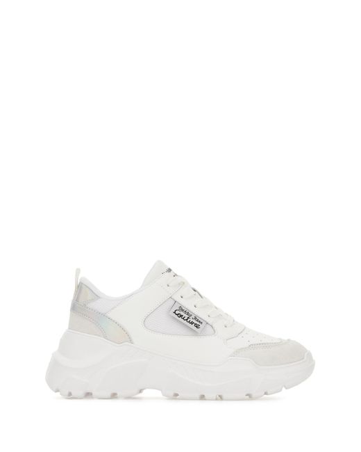 Versace Jeans Couture White Leather And Fabric Sneakers