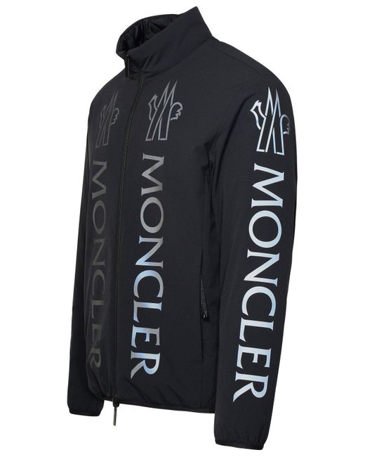 Moncler Blue Logo Printed Zip-up Jacket for men