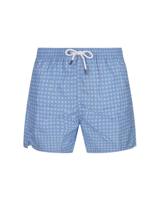 Fedeli Blue Sky Swim Shorts With Micro Flower Pattern for men