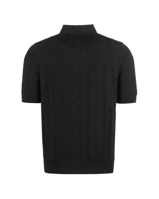 Dolce & Gabbana Black Jacquard Knit Polo Shirt for men