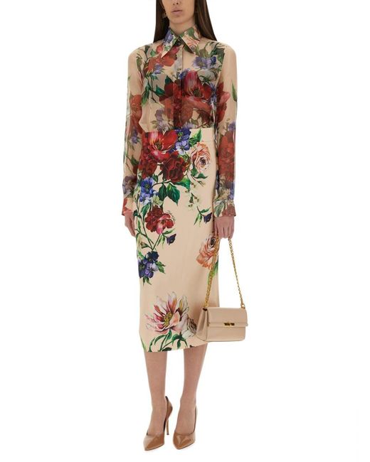 Dolce & Gabbana Multicolor Flower Print Chiffon Shirt