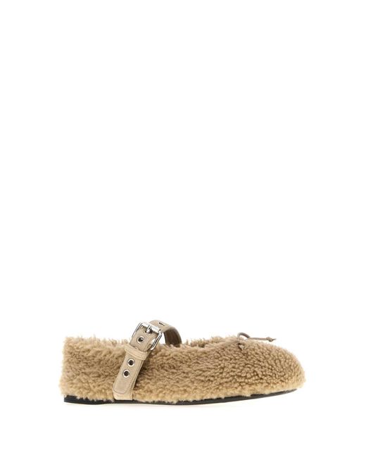 Miu Miu Multicolor Beige Shearling Ballerinas