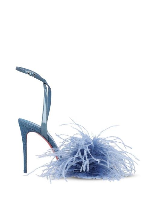 Christian Louboutin Blue Loubipoupi Feather Detailed Sandals