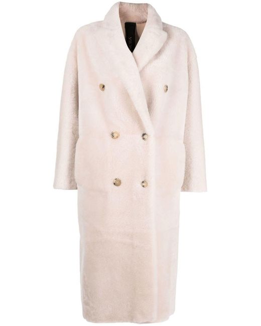 Blancha Blush Beige Merino Wool Shearling Coat in Natural Save 23
