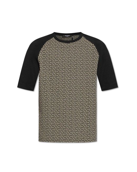 Balmain Gray T-shirt With Monogram, for men