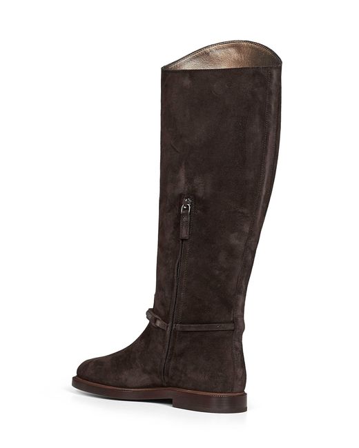 Brunello Cucinelli Brown Pepper Suede Boot With Precious Strap
