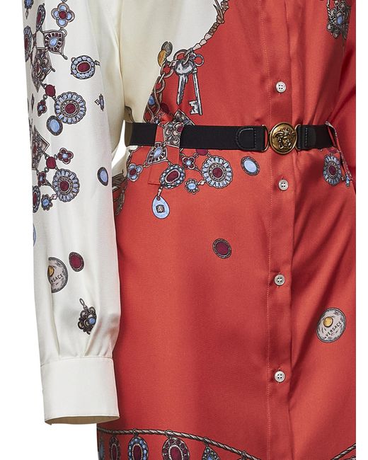 Versace Red Mini Dress Silk Twill Print