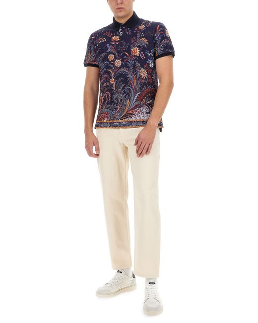 Etro Blue Polo Shirt With Floral Paisley Print for men