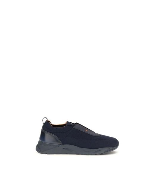 Santoni Blue Fabric Athletic Sneakers for men