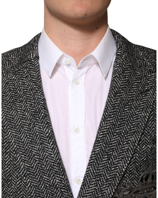 Dolce & Gabbana Black Herringbone Blazer Logo Detail for men