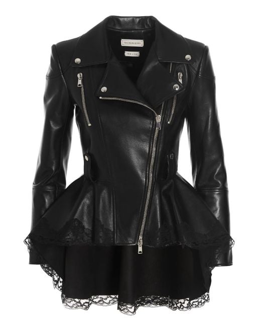 Alexander McQueen Black Lace Leather Jacket