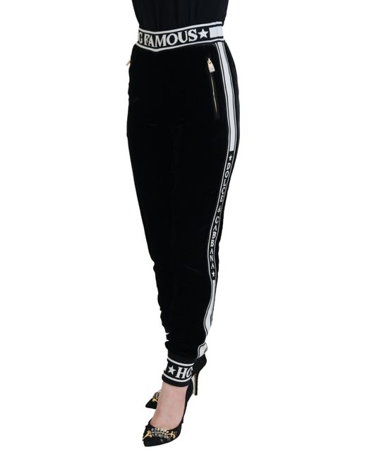 Dolce & Gabbana Black Velvet Joggers Relaxed Fit