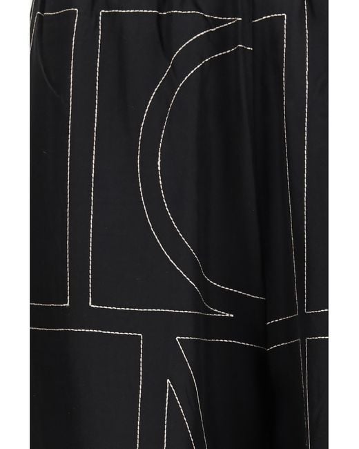 Totême Black Pants Silk Monogram Trousers