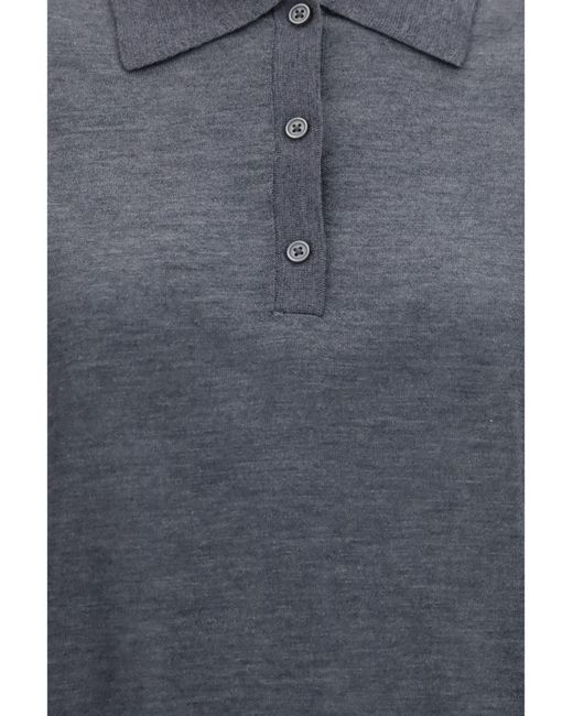 Loulou de Saison Blue Miles Long-Sleeve Fine-Knit Polo Kashmir/Capra Hircus T-Shirts