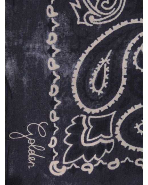 Golden Goose Deluxe Brand Blue Scarf Silk With Paisley Print