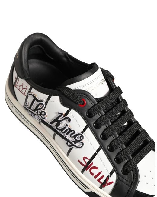 Dolce & Gabbana Black Dg Logo King Patch Low-Top Sneaker Shoes Calf Leather for men