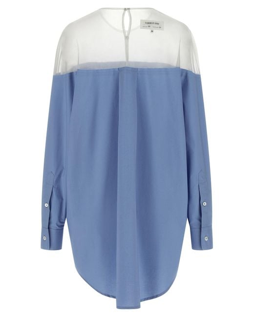 MM6 by Maison Margiela Blue Tulle Insert Shirt Cotton Shirt, Blouse