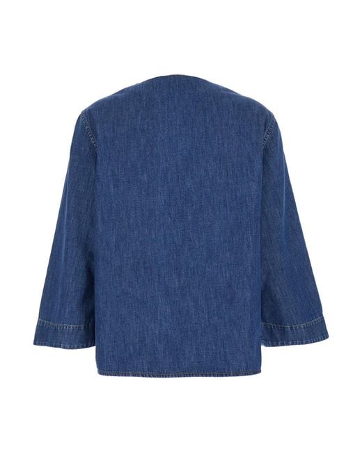 Valentino Blue Blouse V-Neck Cotton Blouses