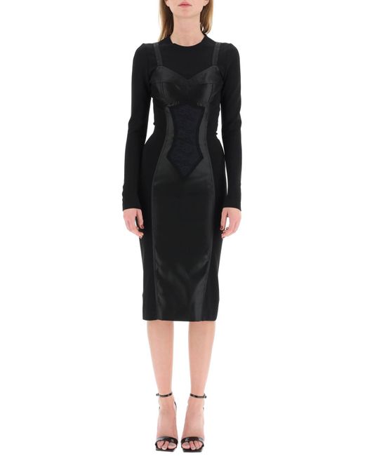 Dolce & Gabbana Black Midi Trompe L'oeil Lingerie Dress