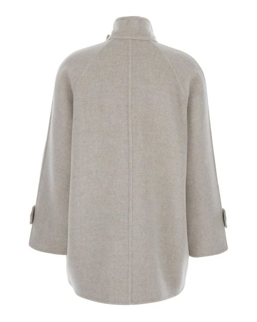 Brunello Cucinelli Gray Double-Breasted Coat With High Neck And Wooden Buttons