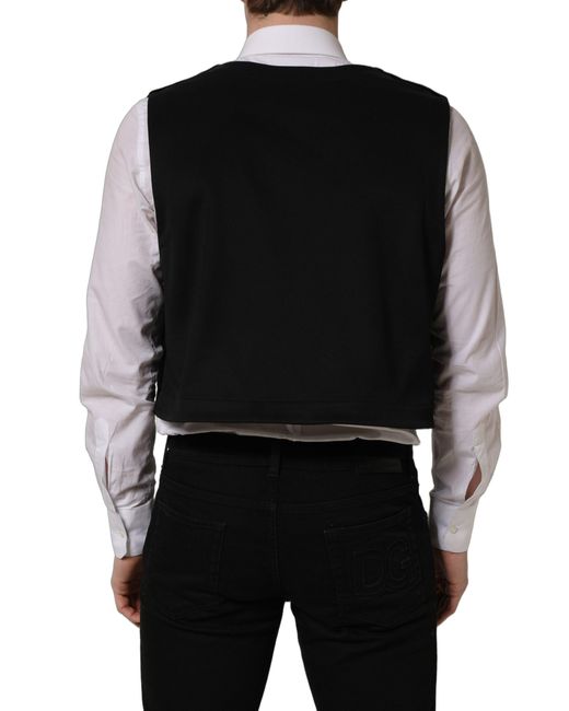 Dolce & Gabbana Black Cotton Singlebreasted Waistcoat Vest Viscose Nylon Elastane Clothing for men
