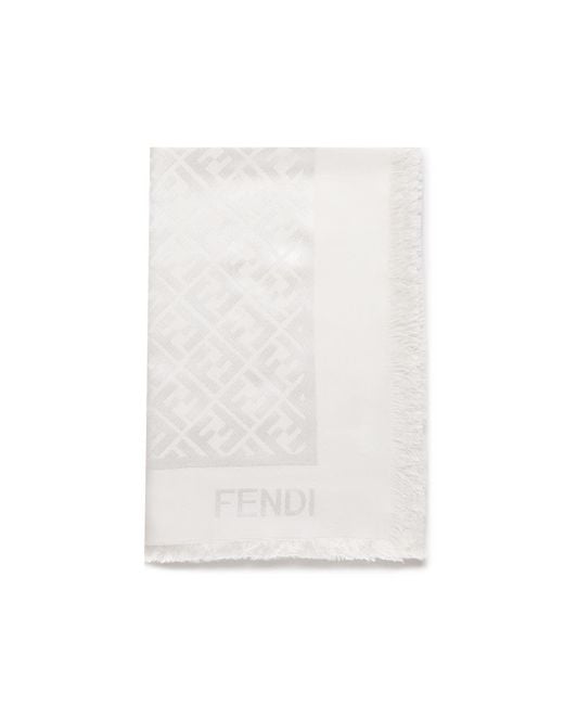 Fendi White Ff Diagonal Silk Shawl