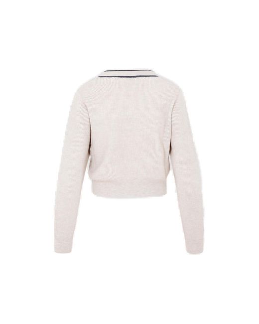 Brunello Cucinelli White V Neck Cardigan Sweater