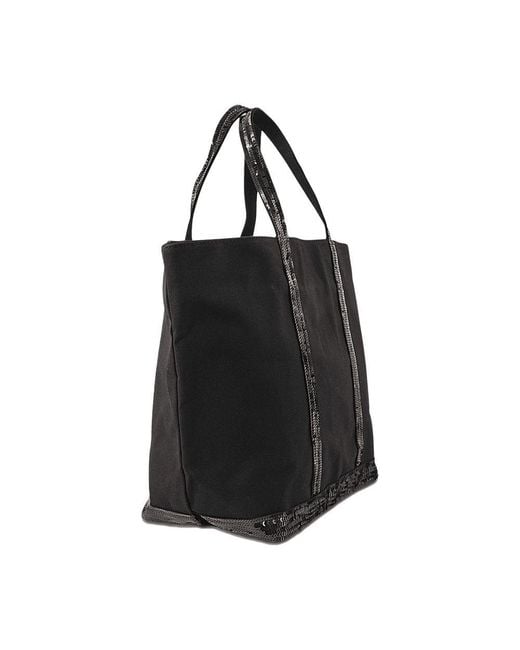 Vanessa Bruno Black Canvas And Sequin Tote L + Zip Cotton Bags Totes-Shopping-Bags