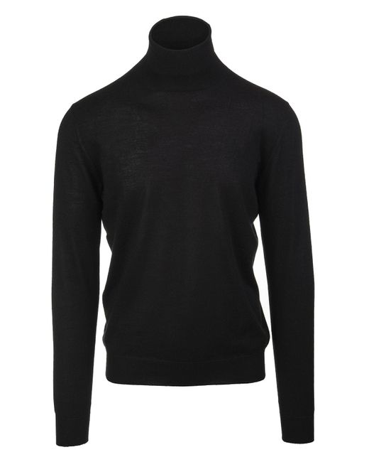 Fedeli Man Black Turtleneck Pullover In Cashmere And Silk for men