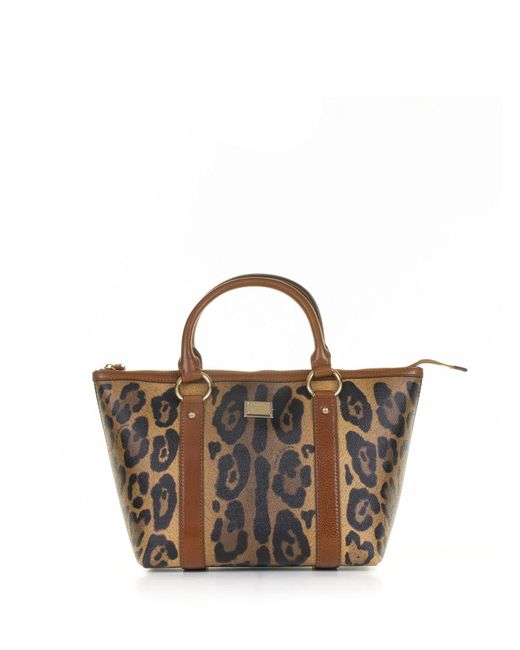 Dolce & Gabbana Multicolor Small Leopard-printed Branded Plate Shopper Bag
