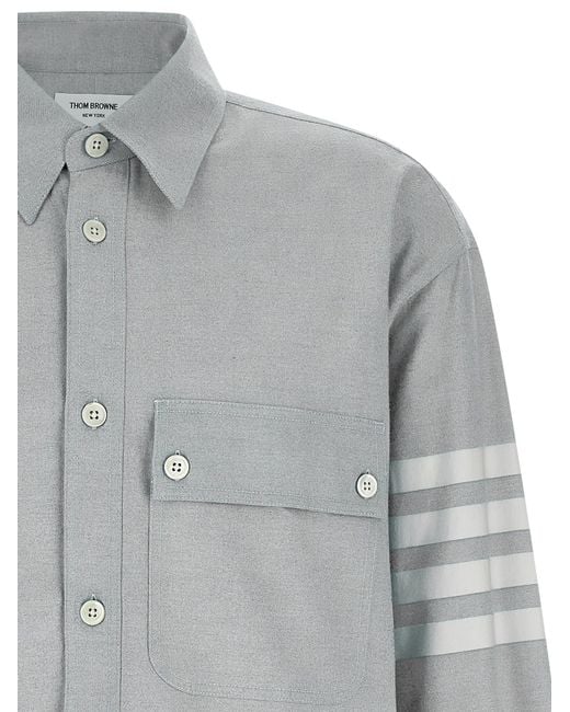 Thom Browne Gray '4Bar' Flannel Shirt for men