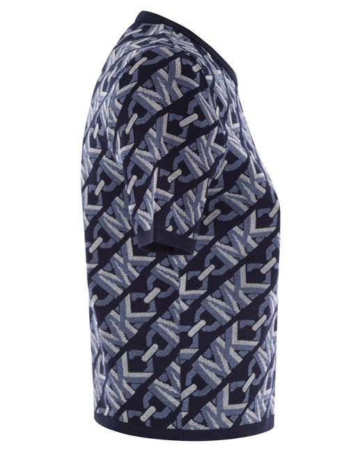 Michael Kors Blue Short-sleeved Jacquard Pullover With Logo
