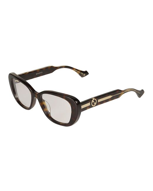 Gucci Brown Curved Square Logo Lens Frame